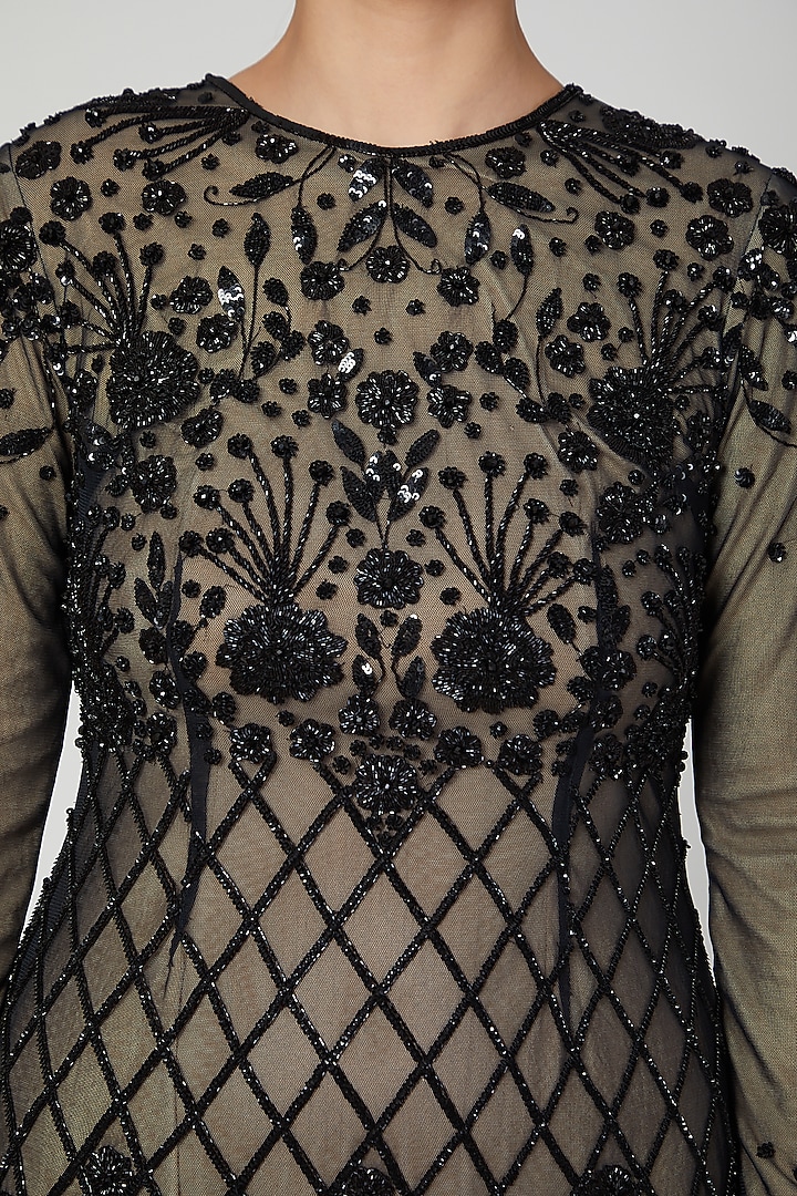 Black Zardosi Embroidered Party Wear Dress by AMIT GT at Pernia's Pop Up Shop