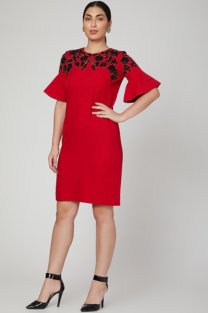 Red Sequins Embroidered Summer Dress by AMIT GT at Pernia's Pop Up Shop