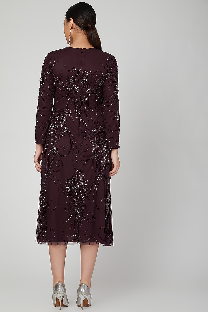 Maroon Sequins Embroidered Party Wear Dress by AMIT GT at Pernia's Pop Up Shop