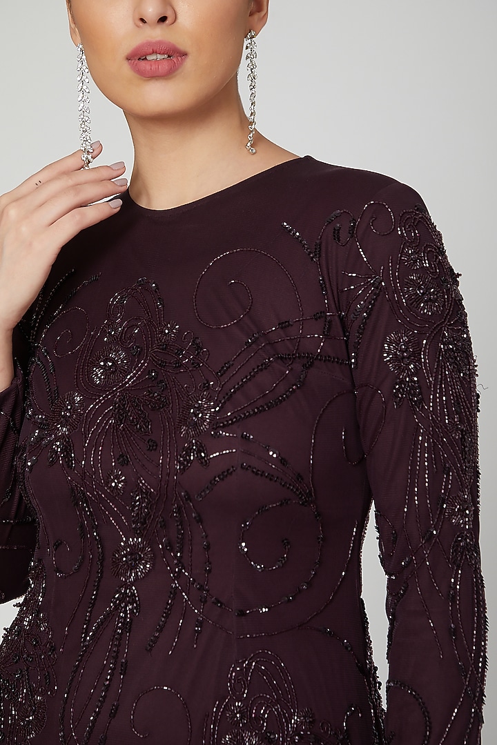 Maroon Sequins Embroidered Party Wear Dress by AMIT GT at Pernia's Pop Up Shop