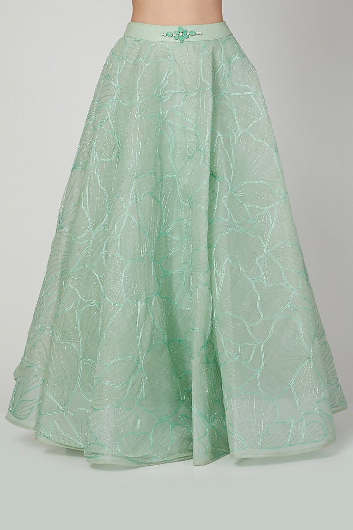 Mint Green Tulle Sequins Embroidered Wedding Lehenga Set by AMIT GT at Pernia's Pop Up Shop