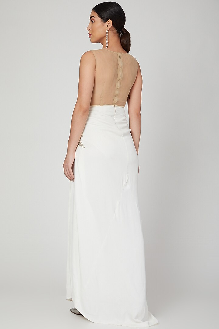 White Embroidered Engagement Gown With Slit by AMIT GT at Pernia's Pop Up Shop