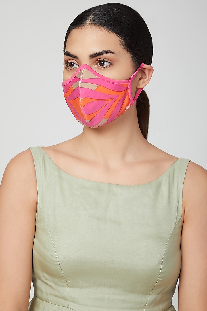 Orange Printed Breathable Mask by AMIT GT
