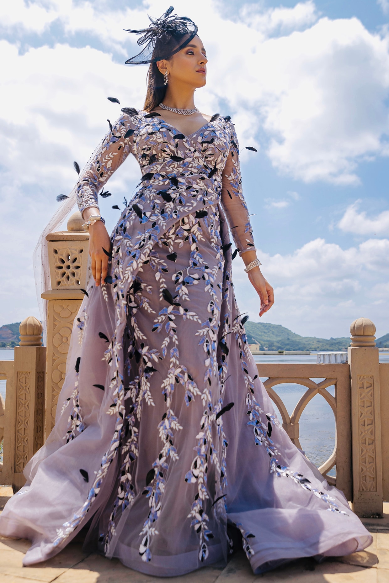 Grey Embroidered Wrap-Around Gown Design by AMIT GT at Pernia's Pop Up Shop  2022