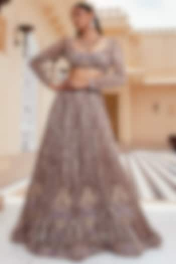 Mocha Embellished Lehenga Set by AMIT GT