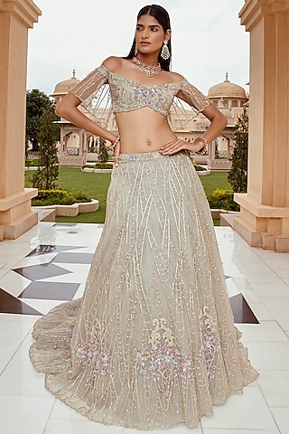 Sea Green Embellished Lehenga Set by AMIT GT