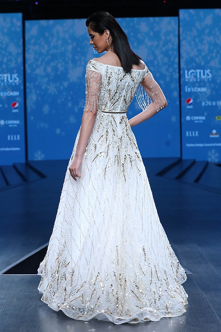 White Embroidered Cocktail Ball Gown by AMIT GT at Pernia's Pop Up Shop