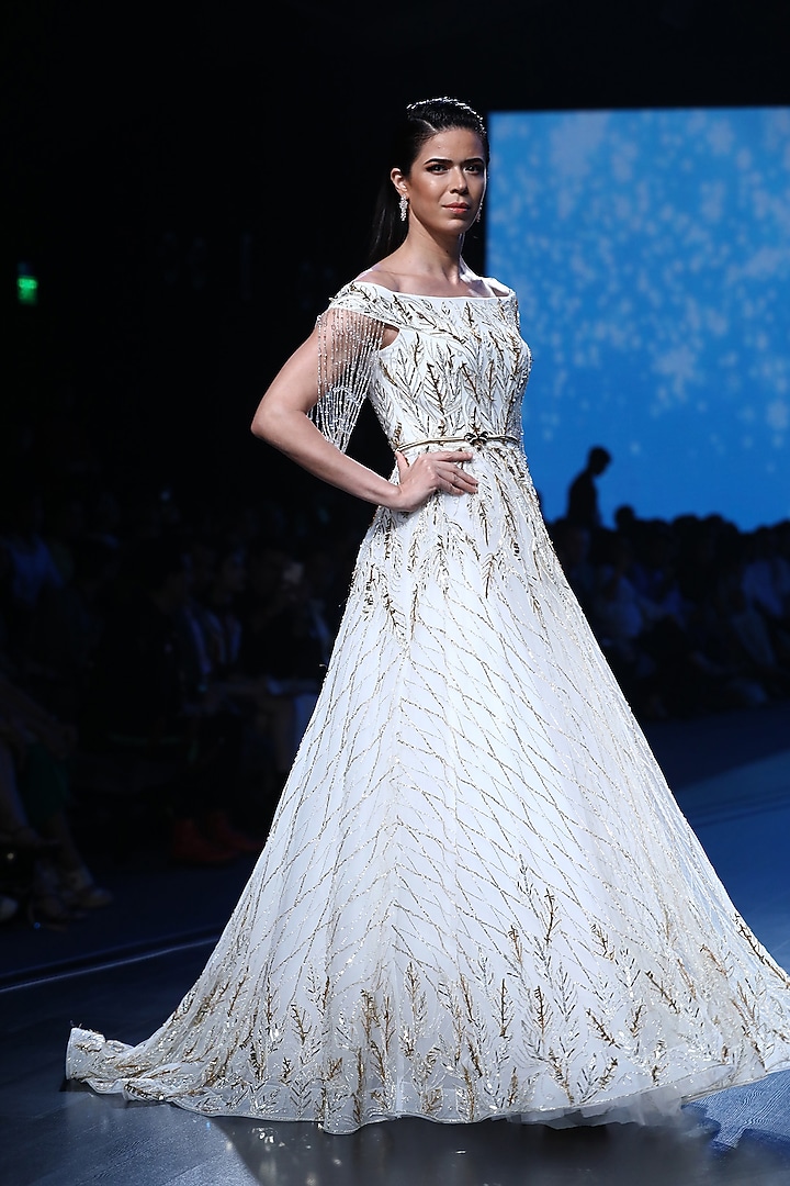 White Embroidered Cocktail Ball Gown by AMIT GT at Pernia's Pop Up Shop