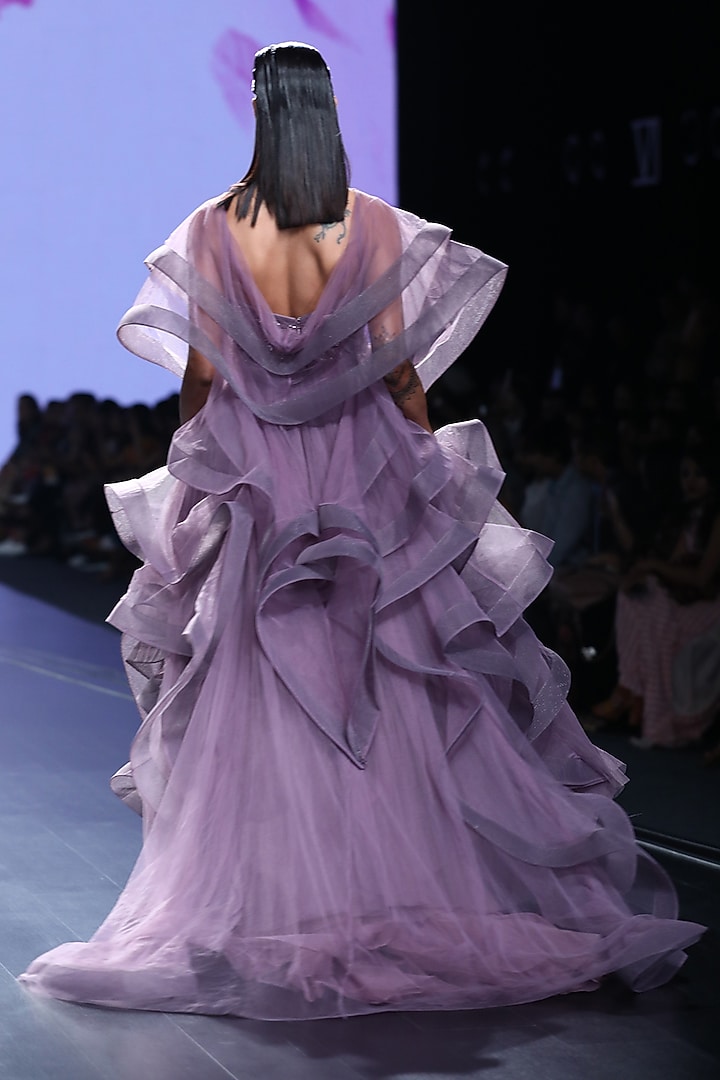 Lavender Embroidered Layered Ball Gown by AMIT GT at Pernia's Pop Up Shop