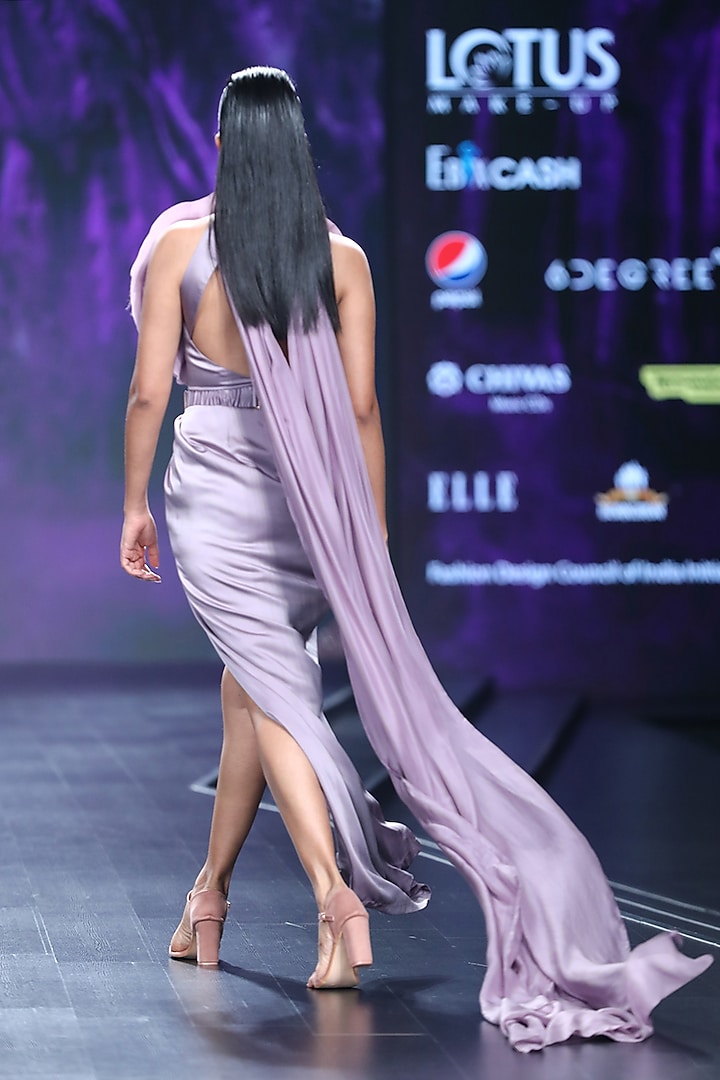 Lavender Embroidered Floral Gown With Drape & Cape by AMIT GT at Pernia's Pop Up Shop
