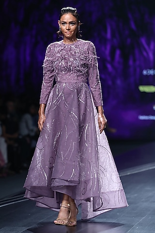 Lavender Embroidered High-Low Gown by AMIT GT