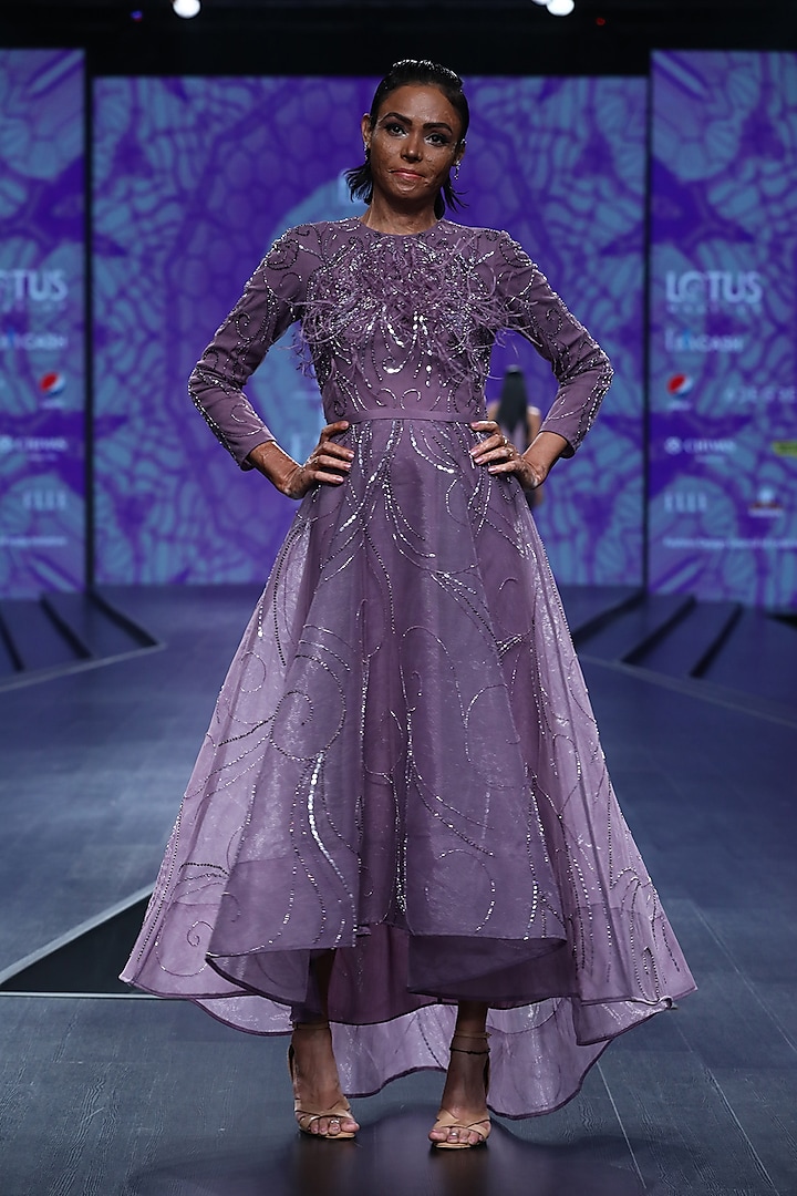 Lavender Embroidered High Low Gown by AMIT GT at Pernia s Pop Up Shop 2024