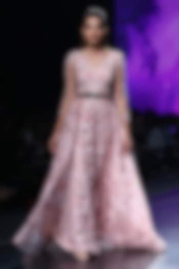 Pink Bead Embroidered Gown by AMIT GT