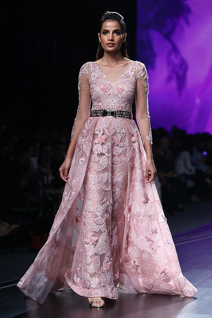 Pink Bead Embroidered Gown by AMIT GT
