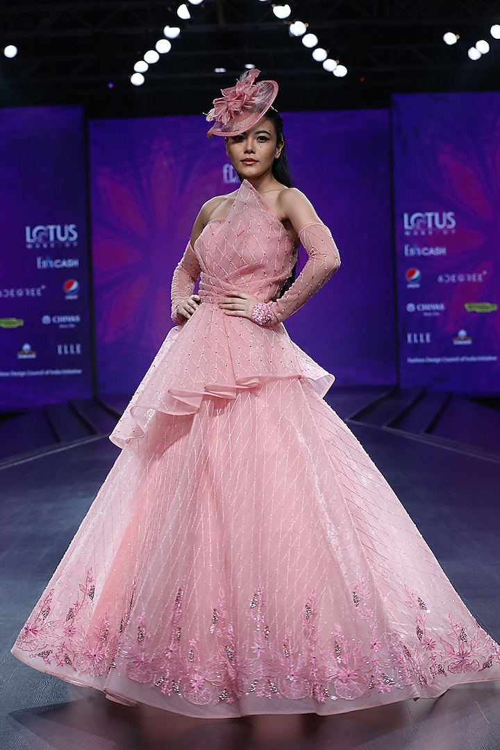 Light Pink Embroidered Ball Gown by AMIT GT
