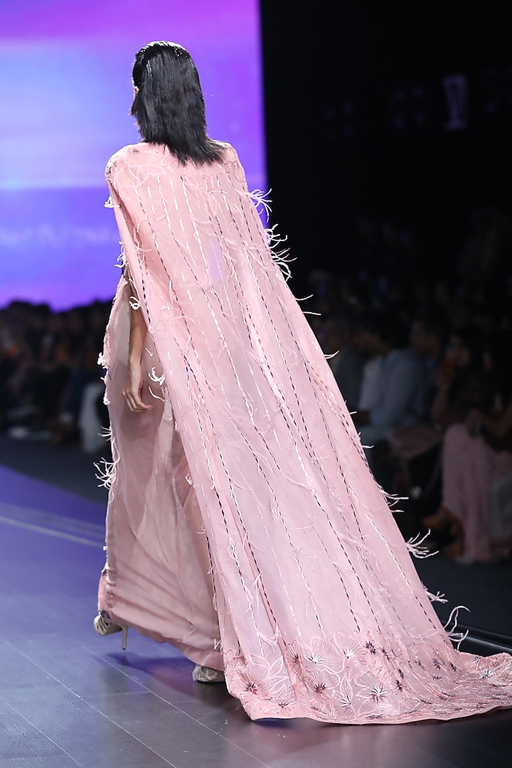 Light Pink Embroidered Cape Gown by AMIT GT at Pernia's Pop Up Shop