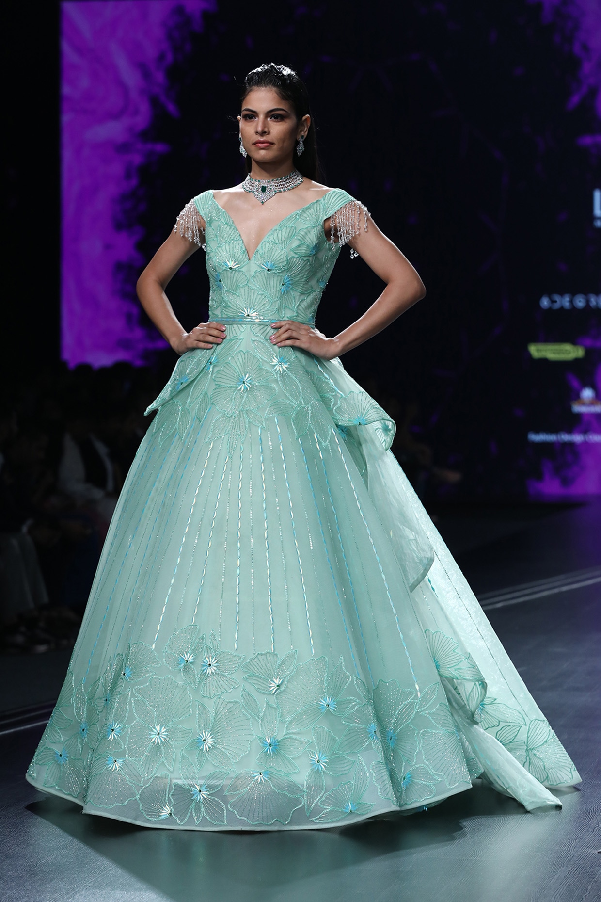 Sea Green Embroidered Draped Ball Gown Design by AMIT GT at Pernia's Pop Up  Shop 2024