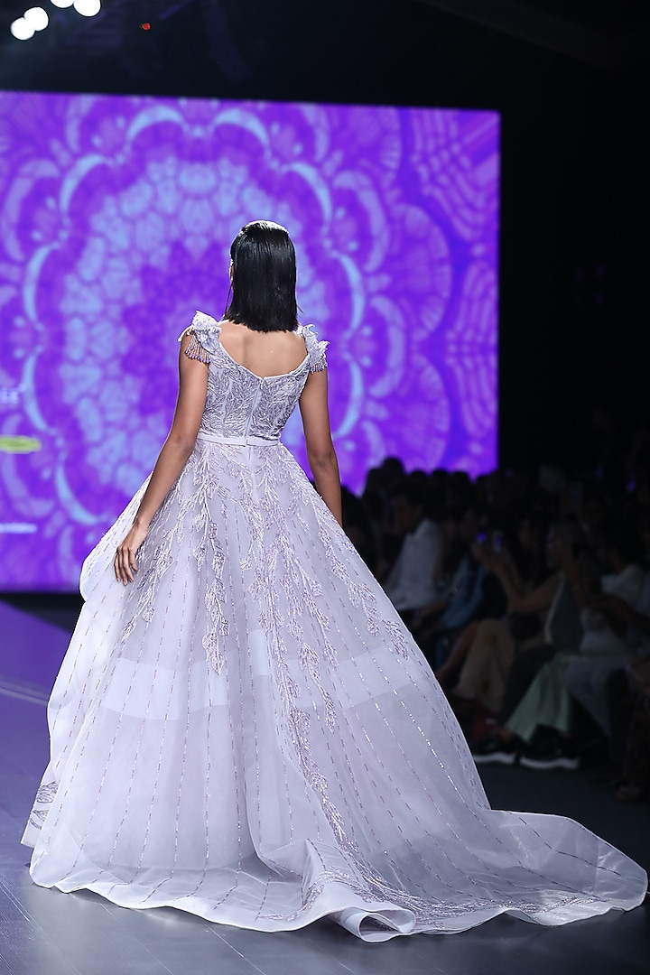 Mauve Embroidered Peplum Ball Gown by AMIT GT at Pernia's Pop Up Shop