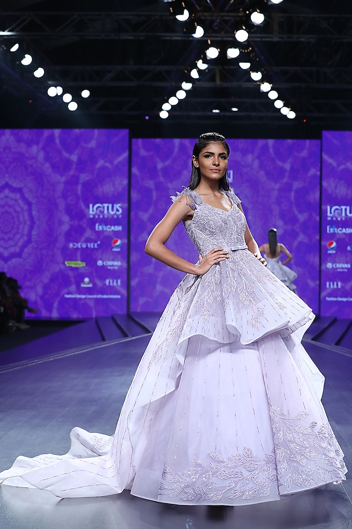 Mauve Embroidered Peplum Ball Gown Design by AMIT GT at Pernia s