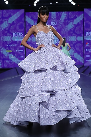 Mauve Embroidered Tiered Gown by AMIT GT