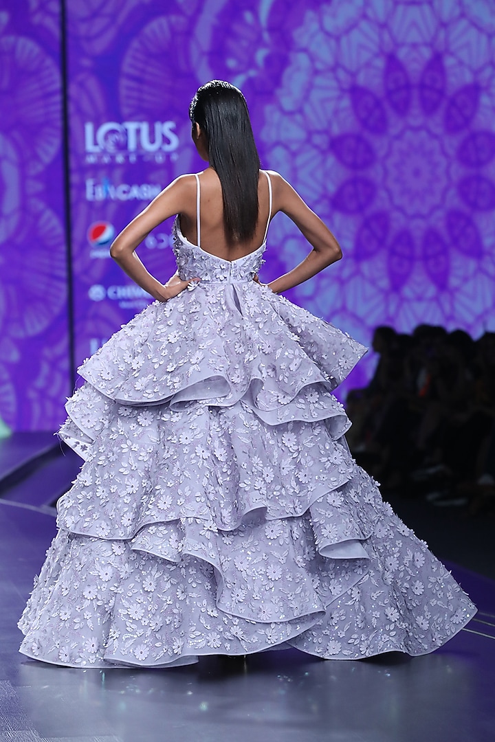Mauve Embroidered Tiered Gown by AMIT GT at Pernia's Pop Up Shop