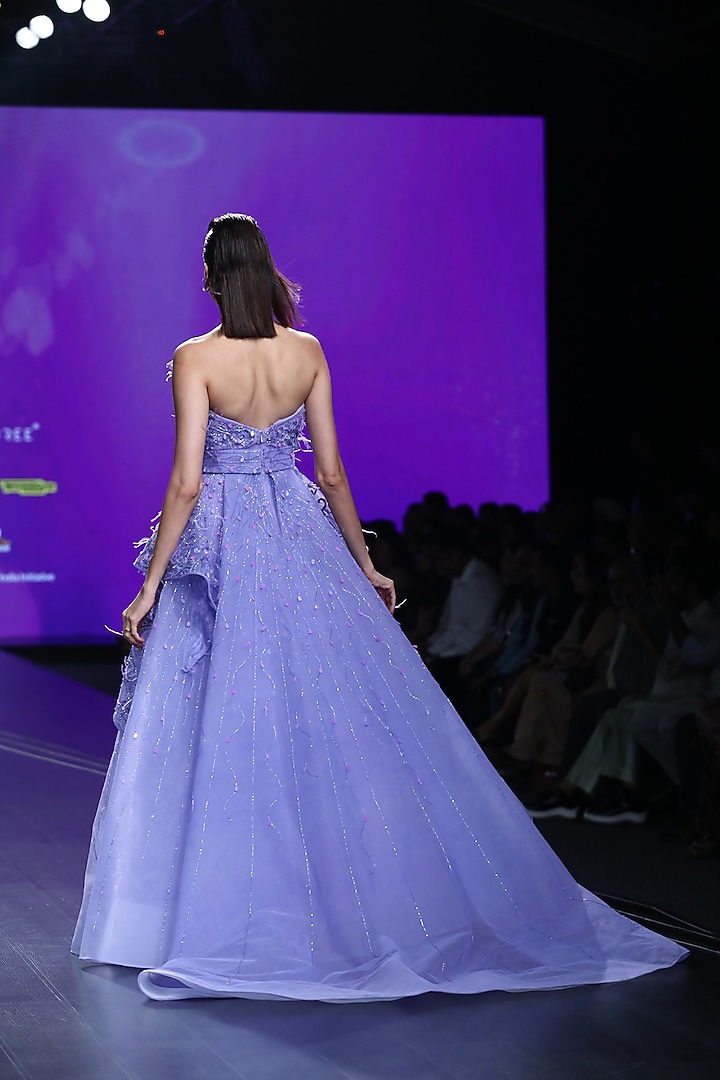 Blue Embroidered Tiered Ball Gown by AMIT GT at Pernia's Pop Up Shop