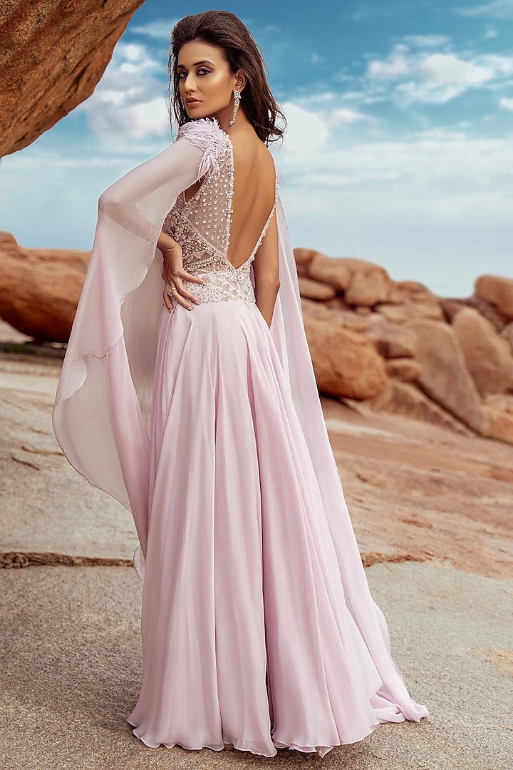 Pink Embroidered High Slit Engagement Gown by AMIT GT at Pernia's Pop Up Shop