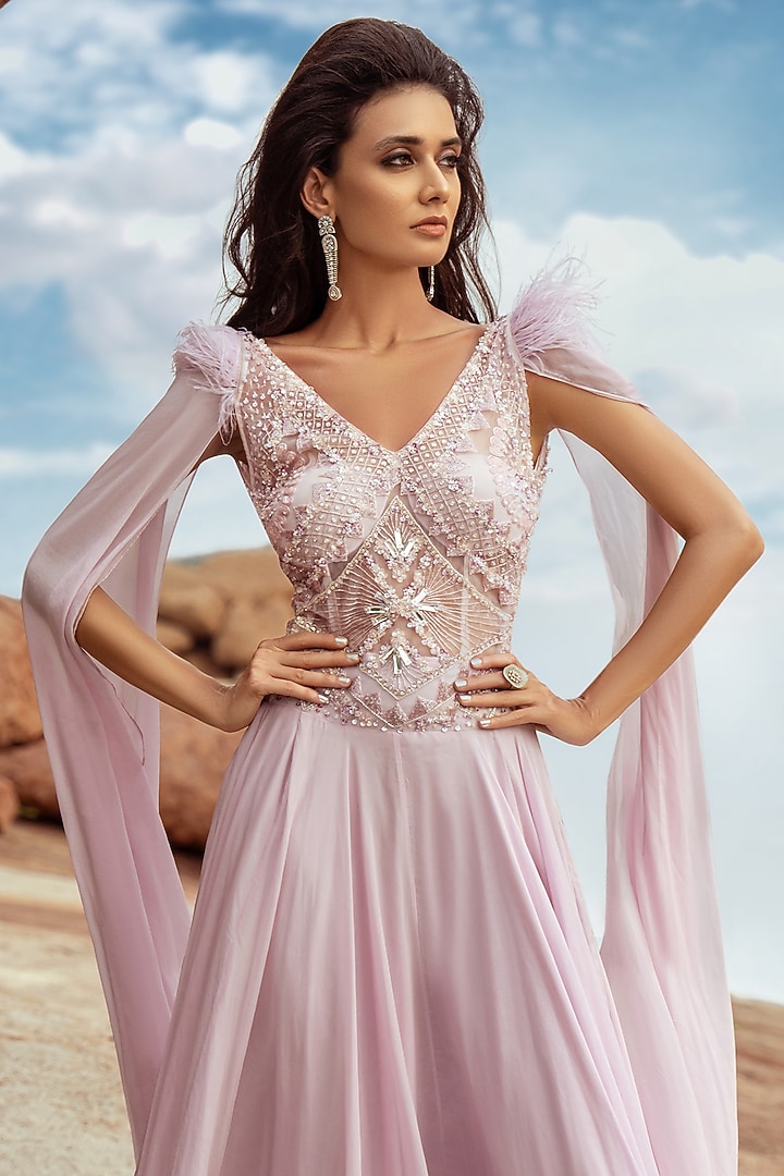 Pink Embroidered High Slit Engagement Gown by AMIT GT at Pernia's Pop Up Shop