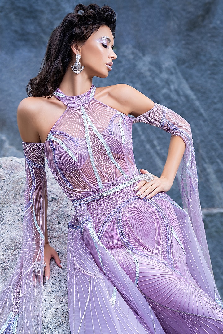 Lilac Embroidered Pillar Bridal Gown by AMIT GT at Pernia's Pop Up Shop