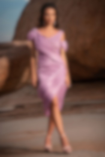 Lilac Embroidered Draped Cocktail Dress by AMIT GT at Pernia's Pop Up Shop