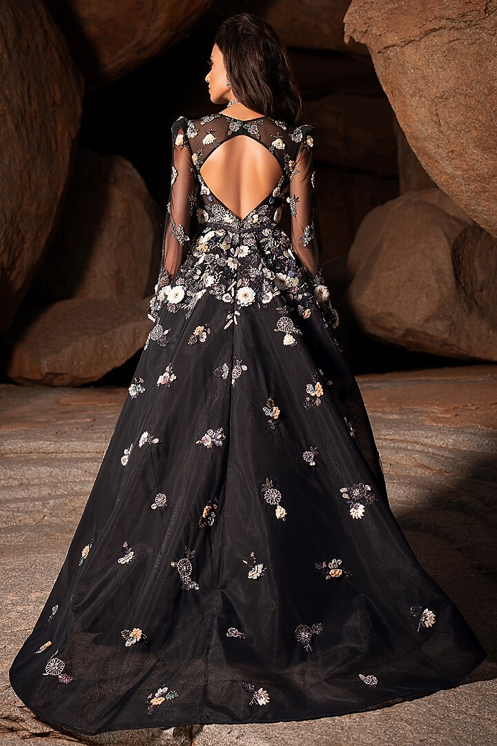 Black Embroidered Bridal Gown by AMIT GT at Pernia's Pop Up Shop