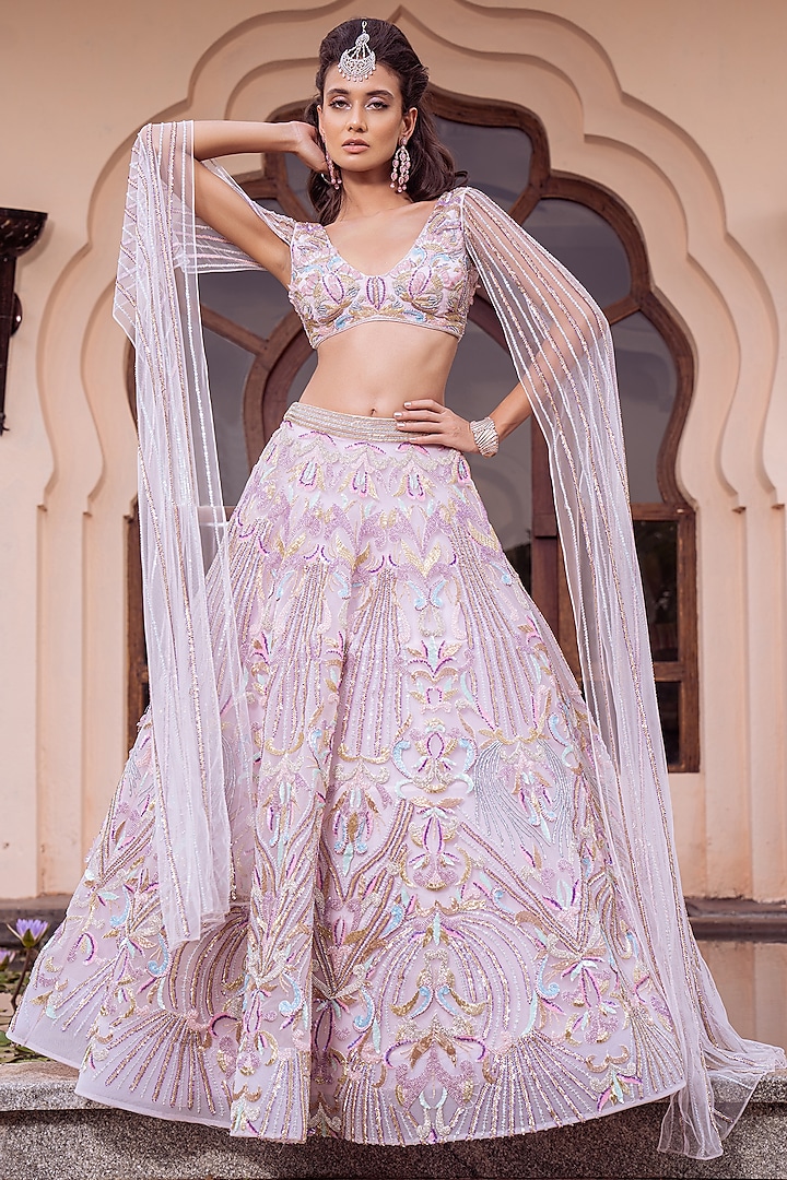 Pink Embroidered Lehenga Set by AMIT GT