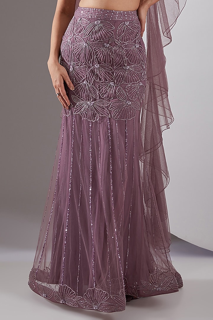 Mauve Tulle Hand Embroidered Skirt Set by AMIT GT at Pernia's Pop Up Shop