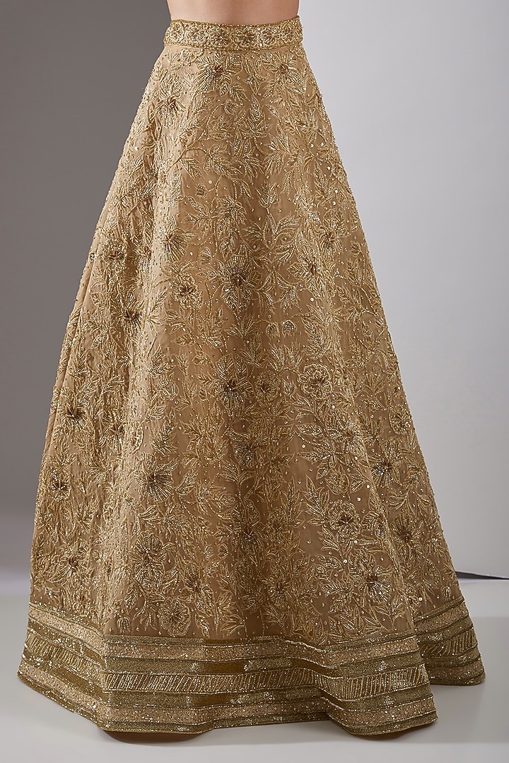 Gold Organza & Tulle Hand Embroidered Bridal Lehenga Set by AMIT GT at Pernia's Pop Up Shop