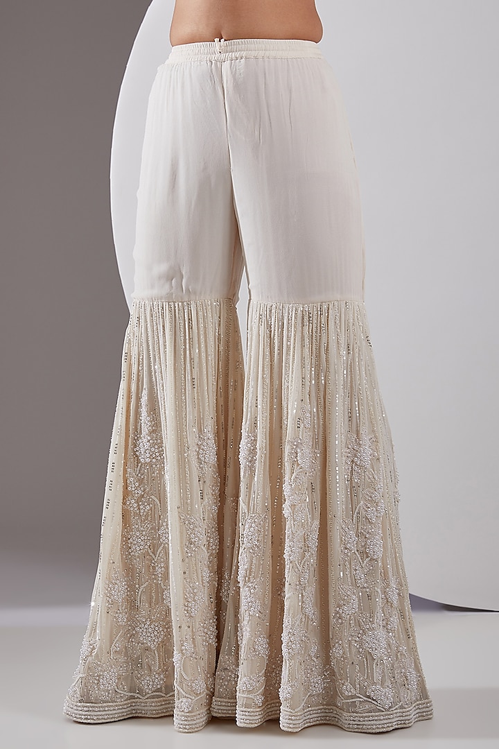 Off-White Silk Georgette Hand Embroidered Bridal Sharara Set by AMIT GT at Pernia's Pop Up Shop