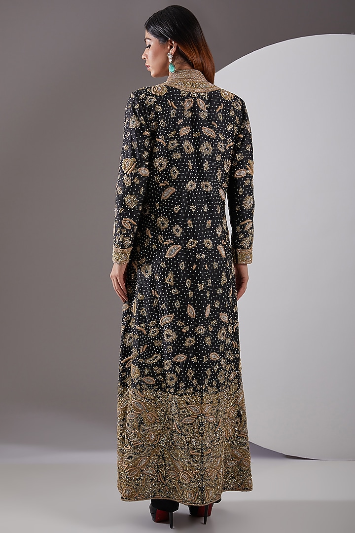 Black Silk Hand Embroidered Jacket by AMIT GT at Pernia's Pop Up Shop