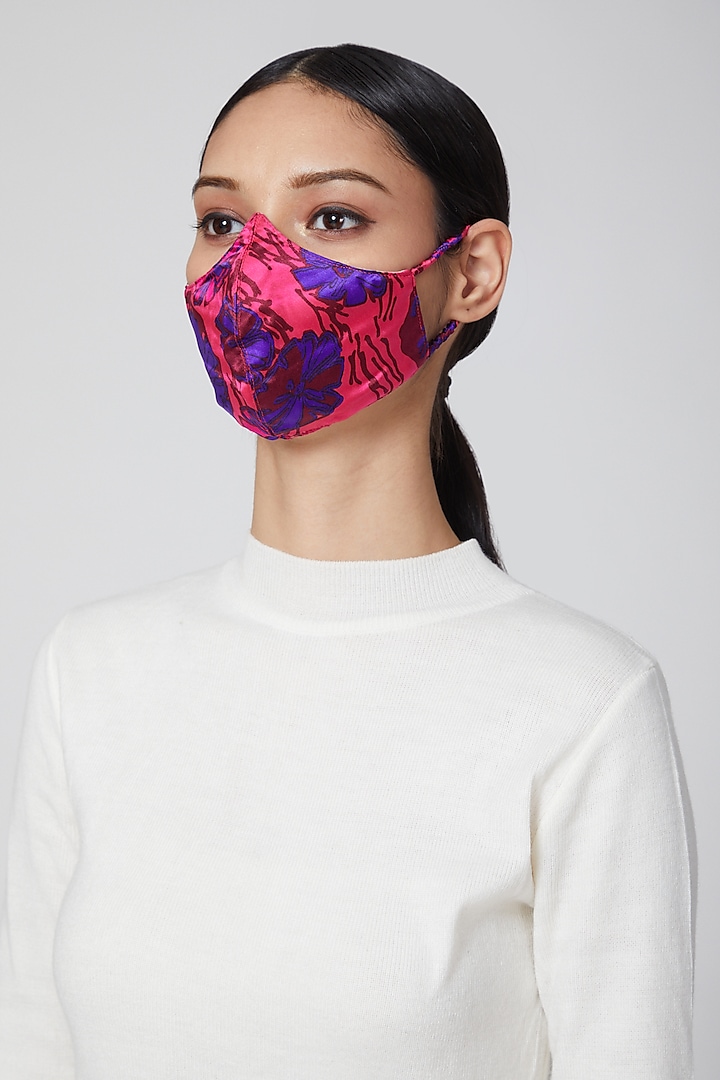 Pink Printed Satin Mask by Amit GT
