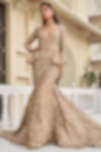 Golden Tulle Embroidered Bridal Gown by AMIT GT at Pernia's Pop Up Shop