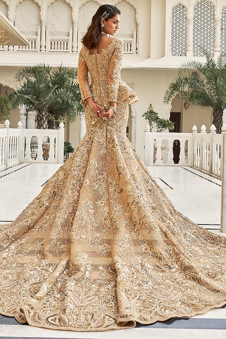 Golden Tulle Embroidered Bridal Gown by AMIT GT at Pernia's Pop Up Shop