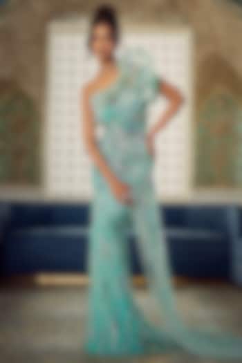 Mint Tulle Embroidered Bridal Gown by AMIT GT at Pernia's Pop Up Shop