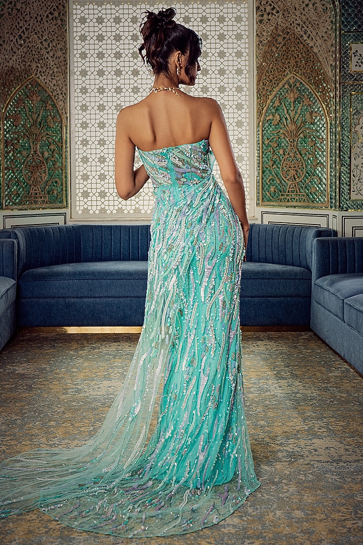 Mint Tulle Embroidered Bridal Gown by AMIT GT at Pernia's Pop Up Shop
