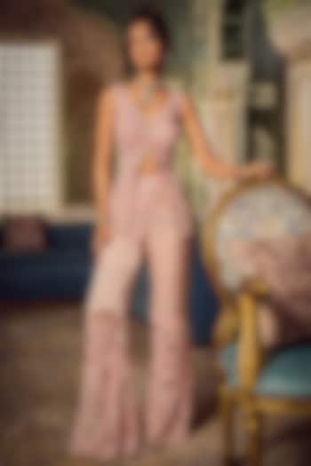 Pink Tulle Embroidered Pant Set by AMIT GT at Pernia's Pop Up Shop