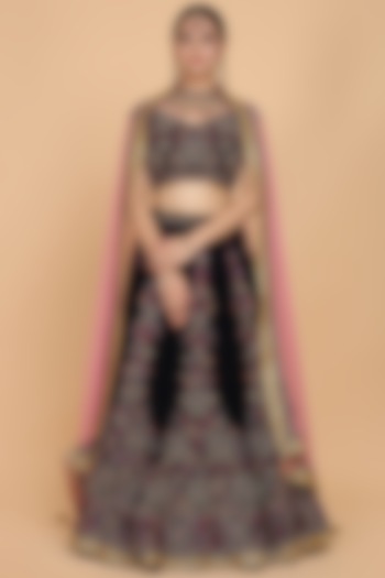 Navy blue & Pink Embroidered Bridal Lehenga Set by Amit GT at Pernia's Pop Up Shop