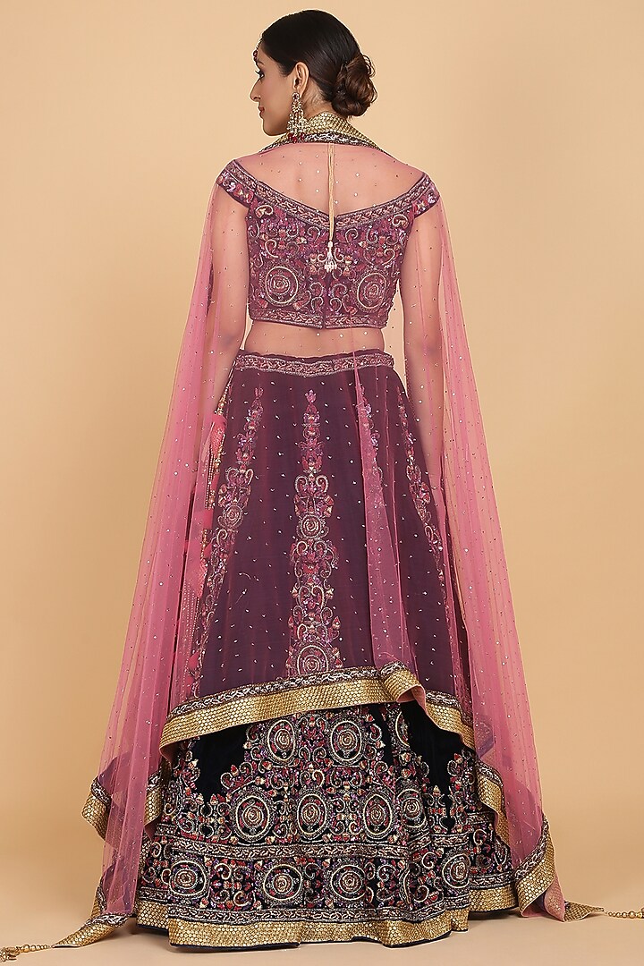 Navy blue & Pink Embroidered Bridal Lehenga Set by Amit GT at Pernia's Pop Up Shop