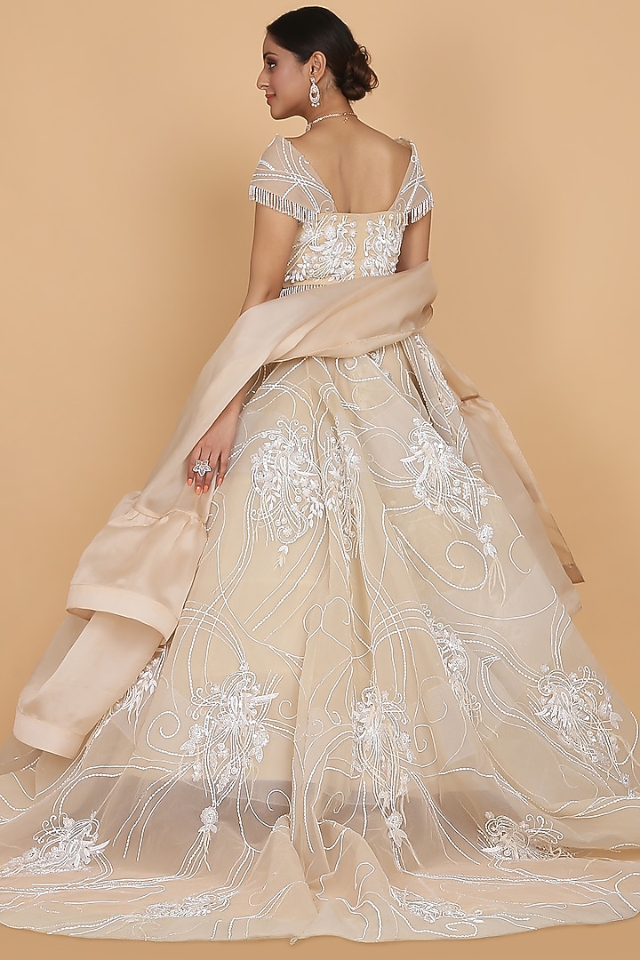 Beige Embroidered Bridal Lehenga Set by Amit GT at Pernia's Pop Up Shop