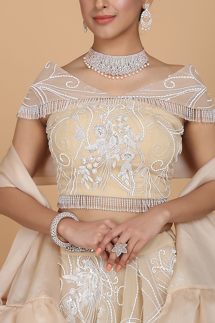 Beige Embroidered Bridal Lehenga Set by Amit GT at Pernia's Pop Up Shop