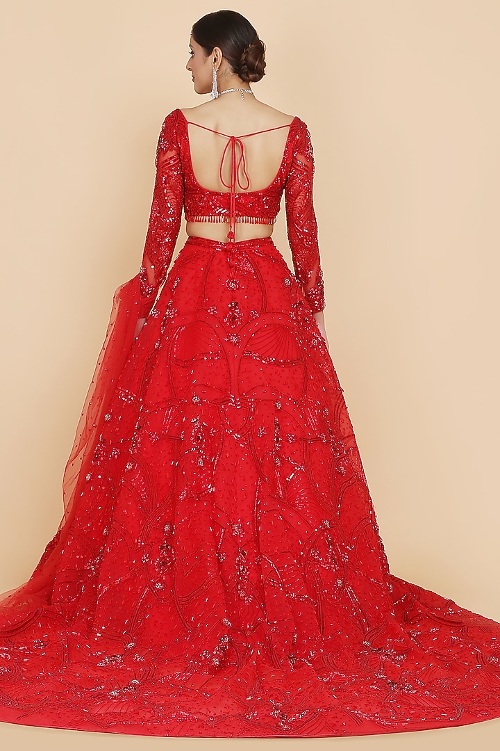 Red Embroidered Bridal Lehenga Set by Amit GT at Pernia's Pop Up Shop