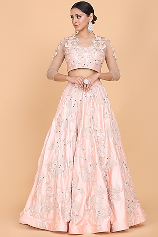 Peach Printed Lehenga Set by Amit GT