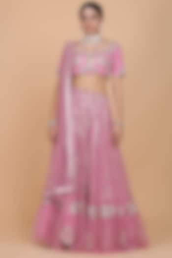 Sorbet Pink Embroidered Wedding Lehenga Set by Amit GT at Pernia's Pop Up Shop