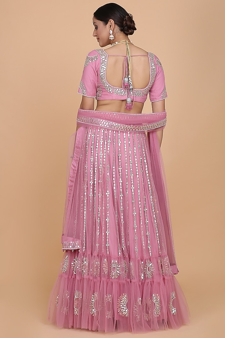 Sorbet Pink Embroidered Wedding Lehenga Set by Amit GT at Pernia's Pop Up Shop